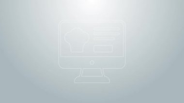 Blue Line Online sipariş ve fast food dağıtım ikonu gri arka planda izole edildi. 4K Video hareketli grafik canlandırması