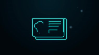 Parlayan neon hattı çevrimiçi sipariş veren ve fast food dağıtım ikonu siyah arkaplanda izole edilmiş. 4K Video hareketli grafik canlandırması