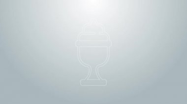 Kase ikonundaki mavi çizgi dondurma gri arka planda izole edilmiş. Güzel sembol. 4K Video hareketli grafik canlandırması