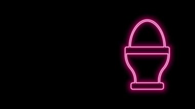 Siyah arka planda izole edilmiş bir simgede parlayan neon hattı Tavuk yumurtası. 4K Video hareketli grafik canlandırması