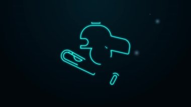 Parlak neon çizgili beyzbol sopası, siyah arka planda izole edilmiş şapka ikonu. 4K Video hareketli grafik canlandırması