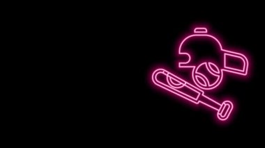 Parlak neon çizgili beyzbol sopası, siyah arka planda izole edilmiş şapka ikonu. 4K Video hareketli grafik canlandırması