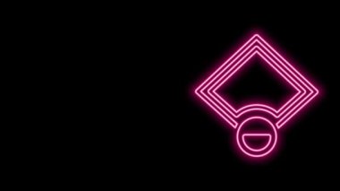 Parlayan neon hattı beyzbol sahası ikonu siyah arkaplanda izole edildi. Beyzbol haritası. 4K Video hareketli grafik canlandırması