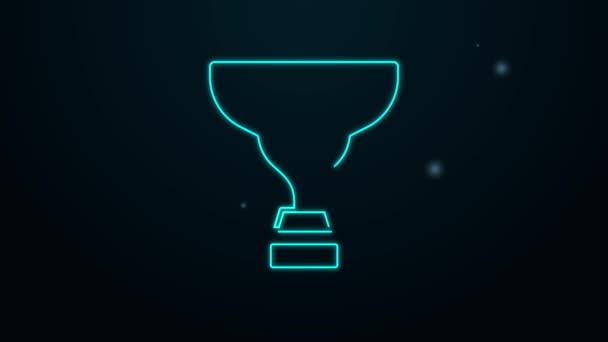 Glow néon ligne Award tasse icône isolée sur fond noir. Symbole du trophée gagnant. Trophée de championnat ou compétition. Signe d'accomplissement sportif. Animation graphique de mouvement vidéo 4K — Video