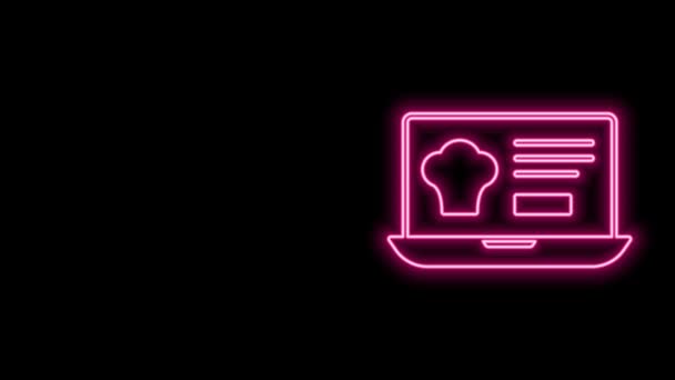 Linea neon incandescente Ordinazione online e icona di consegna fast food isolato su sfondo nero. Animazione grafica 4K Video motion — Video Stock