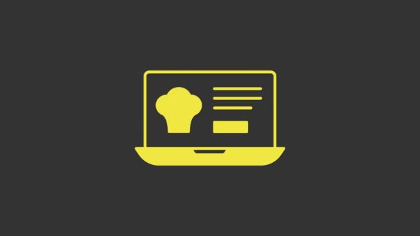 黄色在线订购和快速食品递送图标孤立在灰色背景下.4K视频运动图形动画 — 图库视频影像