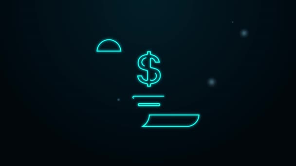 Leuchtendes Neon-Line-Papier oder Finanzcheck-Symbol isoliert auf schwarzem Hintergrund. Papierdruck-Scheck, Kaufbeleg oder Rechnung. 4K Video Motion Grafik Animation — Stockvideo
