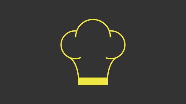 Icône chapeau Chef jaune isolé sur fond gris. Symbole de cuisson. Chapeau de cuisine. Animation graphique de mouvement vidéo 4K — Video