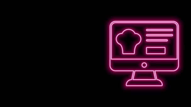 Glödande neon line Online beställning och snabbmatsleverans ikon isolerad på svart bakgrund. 4K Video motion grafisk animation — Stockvideo