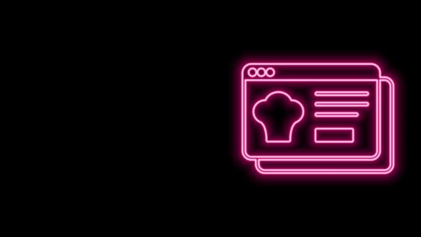 Glödande neon line Online beställning och snabbmatsleverans ikon isolerad på svart bakgrund. 4K Video motion grafisk animation — Stockvideo