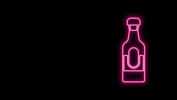 Linea neon luminosa Icona bottiglia di vino isolata su sfondo nero. Animazione grafica 4K Video motion — Video Stock