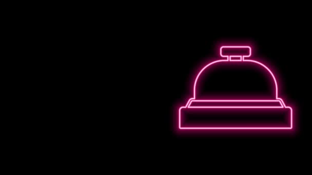 Lumineux néon ligne service Hôtel cloche icône isolée sur fond noir. Cloche de réception. Animation graphique de mouvement vidéo 4K — Video
