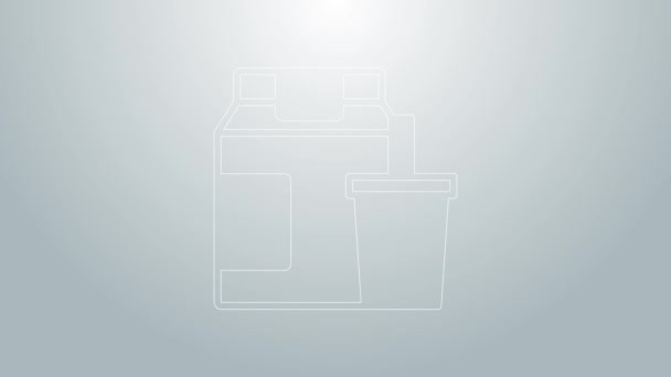 Синяя линия Онлайн заказ и иконка доставки фастфуда выделены на сером фоне. Видеографическая анимация 4K — стоковое видео