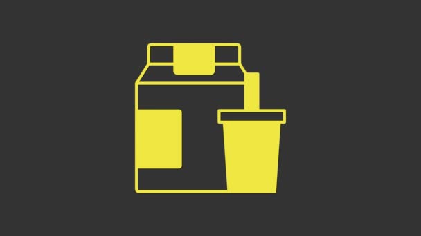 黄色在线订购和快速食品递送图标孤立在灰色背景下.4K视频运动图形动画 — 图库视频影像