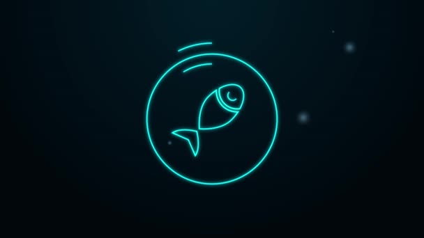Gloeiende neon lijn Geserveerd vis op een bord pictogram geïsoleerd op zwarte achtergrond. 4K Video motion grafische animatie — Stockvideo