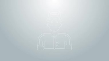 Mavi çizgi beyzbol oyuncusu simgesi gri arkaplanda izole edildi. 4K Video hareketli grafik canlandırması