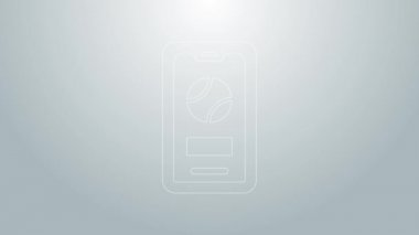Ekran simgesinde gri arkaplanda izole edilmiş beyzbol topu olan mavi çizgi akıllı telefon. Cep telefonu için çevrimiçi beyzbol maçı. 4K Video hareketli grafik canlandırması