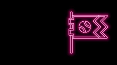 Siyah zemin üzerinde izole edilmiş beysbol topu ikonu olan parlak neon çizgili bayrak. 4K Video hareketli grafik canlandırması