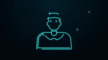 Glowing neon line Baseball coach icon isolated on black background. 4K Video motion graphic animation