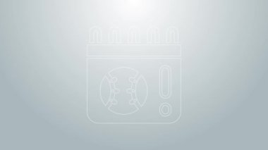 Blue line Calendar with baseball game icon isolated on grey background. Game day. 4K Video motion graphic animation