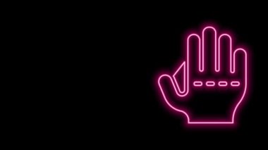 Parlayan neon hattı beyzbol eldiveni simgesi siyah arkaplanda izole edildi. 4K Video hareketli grafik canlandırması