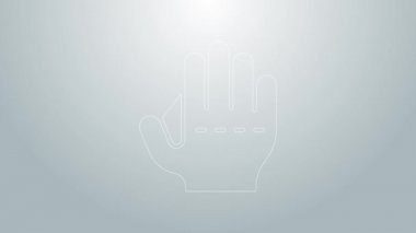 Mavi çizgi beyzbol eldiveni ikonu gri arka planda izole edildi. 4K Video hareketli grafik canlandırması