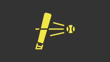 Gri arkaplanda top ikonu olan sarı beysbol sopası. 4K Video hareketli grafik canlandırması