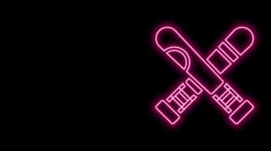 Parlayan neon çizgisi siyah arka planda izole edilmiş beyzbol sopası simgesini geçti. 4K Video hareketli grafik canlandırması