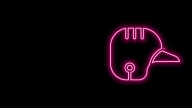 Parlayan neon çizgisi Beyzbol miğferi simgesi siyah arkaplanda izole edildi. 4K Video hareketli grafik canlandırması