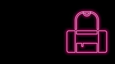 Parlayan neon hattı spor poşeti simgesi siyah arkaplanda izole edildi. 4K Video hareketli grafik canlandırması