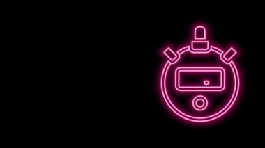 Parlayan neon hattı Stopwatch simgesi siyah arkaplanda izole edildi. Zaman göstergesi. Kronometre işareti. 4K Video hareketli grafik canlandırması