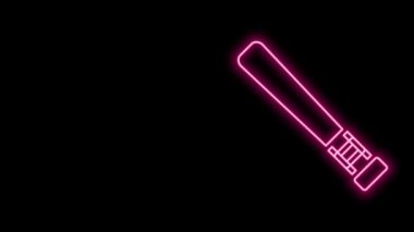 Parlayan neon hattı beyzbol sopası simgesi siyah arkaplanda izole edildi. 4K Video hareketli grafik canlandırması