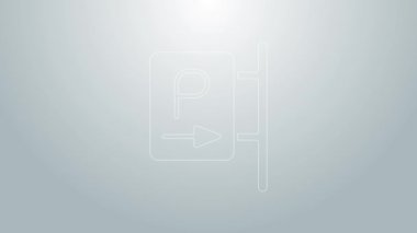 Gri arkaplanda mavi çizgi park simgesi izole edildi. Sokak tabelası. 4K Video hareketli grafik canlandırması