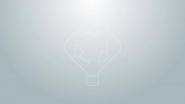Blue line Roundabout traffic icon isolated on grey background. Traffic circle road sign. 4K Video motion graphic animation