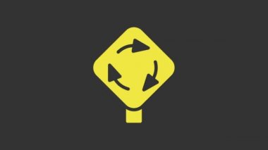 Yellow Roundabout traffic icon isolated on grey background. Traffic circle road sign. 4K Video motion graphic animation