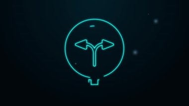 Parlayan neon hattı Fork yol simgesinde siyah arkaplanda izole edildi. 4K Video hareketli grafik canlandırması