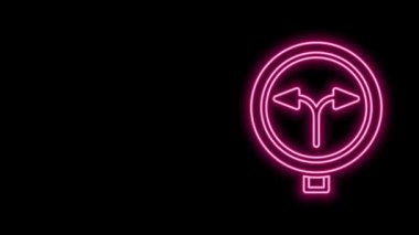 Parlayan neon hattı Fork yol simgesinde siyah arkaplanda izole edildi. 4K Video hareketli grafik canlandırması