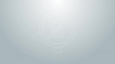 Mavi hat. Gri arkaplanda cep telefonu simgesi yok. Konuşmak ve işaret vermek yok. Hücre yasağı. 4K Video hareketli grafik canlandırması