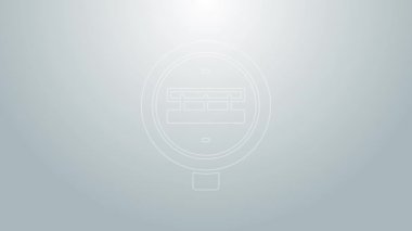 Blue line Railroad crossing icon isolated on grey background. Railway sign. 4K Video motion graphic animation