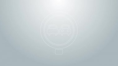 Blue line No overtaking road traffic icon isolated on grey background. Traffic rules and safe driving. 4K Video motion graphic animation