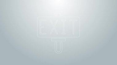 Blue line Fire exit icon isolated on grey background. Fire emergency icon. 4K Video motion graphic animation
