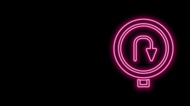 Parlayan neon hattı. Arka yol simgesi siyah arkaplanda izole edildi. Trafik kuralları ve güvenli sürüş. 4K Video hareketli grafik canlandırması