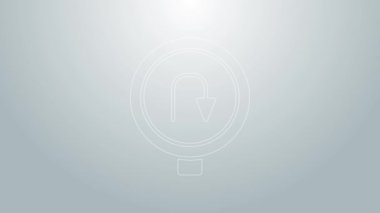 Blue line Turn back road icon isolated on grey background. Traffic rules and safe driving. 4K Video motion graphic animation