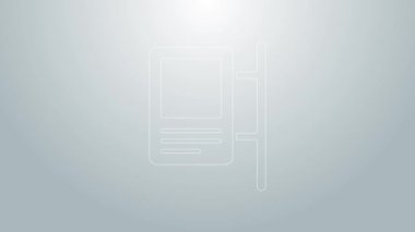 Mavi çizgi trafik işareti. Gri arkaplanda sinyal simgesi izole edildi. İşaretçi sembolü. İzole sokak bilgi levhası. Yön tabelası. 4K Video hareketli grafik canlandırması