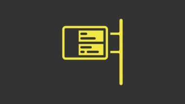 Yellow Public transport board icon isolated on grey background. Mechanical scoreboard. Info of flight on the billboard in the train. 4K Video motion graphic animation