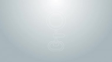 Mavi çizgi trafik işareti. Gri arkaplanda sinyal simgesi izole edildi. İşaretçi sembolü. İzole sokak bilgi levhası. Yön tabelası. 4K Video hareketli grafik canlandırması