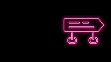 Parlayan neon hat trafik levhası. Siyah arkaplanda sinyal simgesi izole edildi. İşaretçi sembolü. İzole sokak bilgi levhası. Yön tabelası. 4K Video hareketli grafik canlandırması