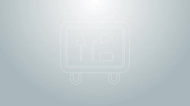 Mavi çizgi trafik işareti. Gri arkaplanda sinyal simgesi izole edildi. İşaretçi sembolü. İzole sokak bilgi levhası. Yön tabelası. 4K Video hareketli grafik canlandırması