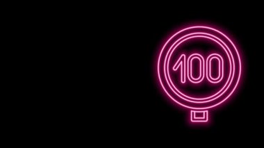 Parlayan neon hattı hız sınırı trafik işareti 100 km simgesi siyah arkaplanda izole edildi. 4K Video hareketli grafik canlandırması