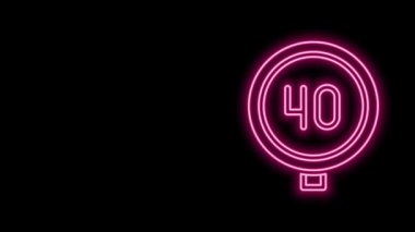 Parlayan neon hattı hız sınırı trafik işaretleri siyah zemin üzerinde izole edilmiş 40 km simgesi. 4K Video hareketli grafik canlandırması